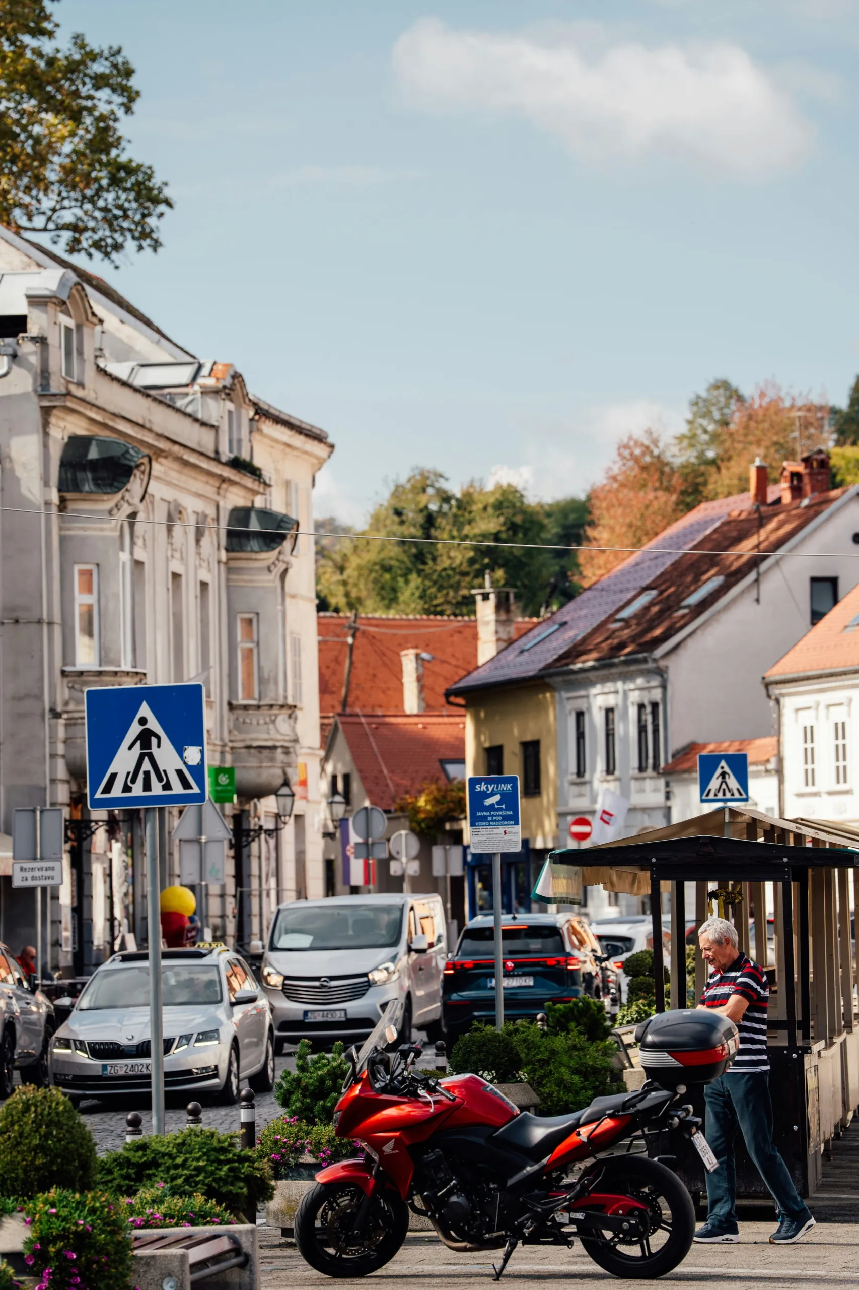 The streets of Samobor's town centre on a sunny autumn day